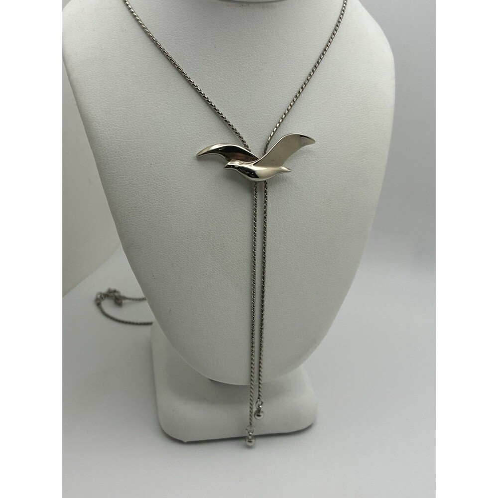 AVON Lariat Soaring Bird Dove Long Silver Tone Snake Chain 30” Flying VTG
